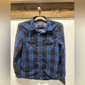 American Eagle Outfitters Blue Checkered Plaid snap shirt Sz M natural fibers